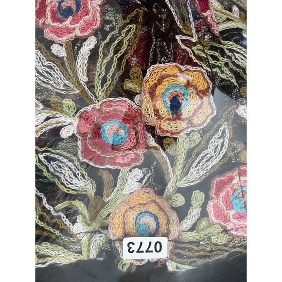 Susan Graver XL Mesh Open Knit Cardigan Foral Embroidered Cottage Dark Romantic - Picture 11 of 11